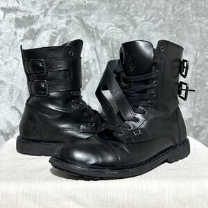 Vintage Diesel Y2K Combat Boots Mens 7.5 Black Double Buckle Moto Archive RARE
